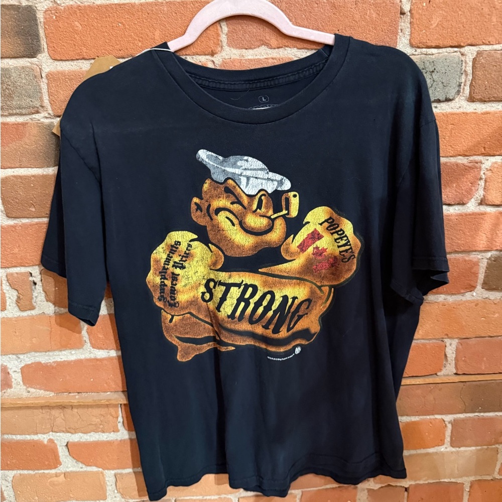Black Graphic T-Shirt Popeye’s Size Large